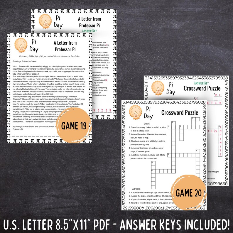 Pi Day Game Bundle - 20 Printable Games for Classroom Parties Easy No ...
