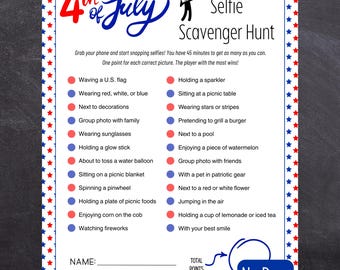 4th of July Selfie Scavenger Hunt - No Prep Printable Phone Party Game