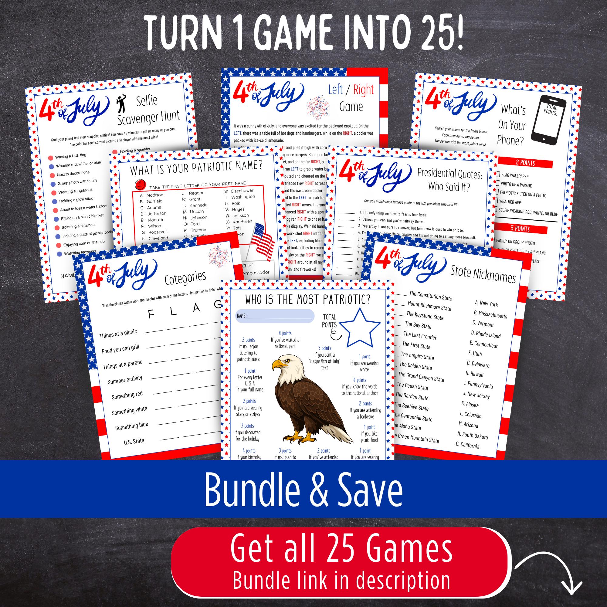 4th of July State Nickname Trivia - No Prep Printable Patriotic Game - Etsy