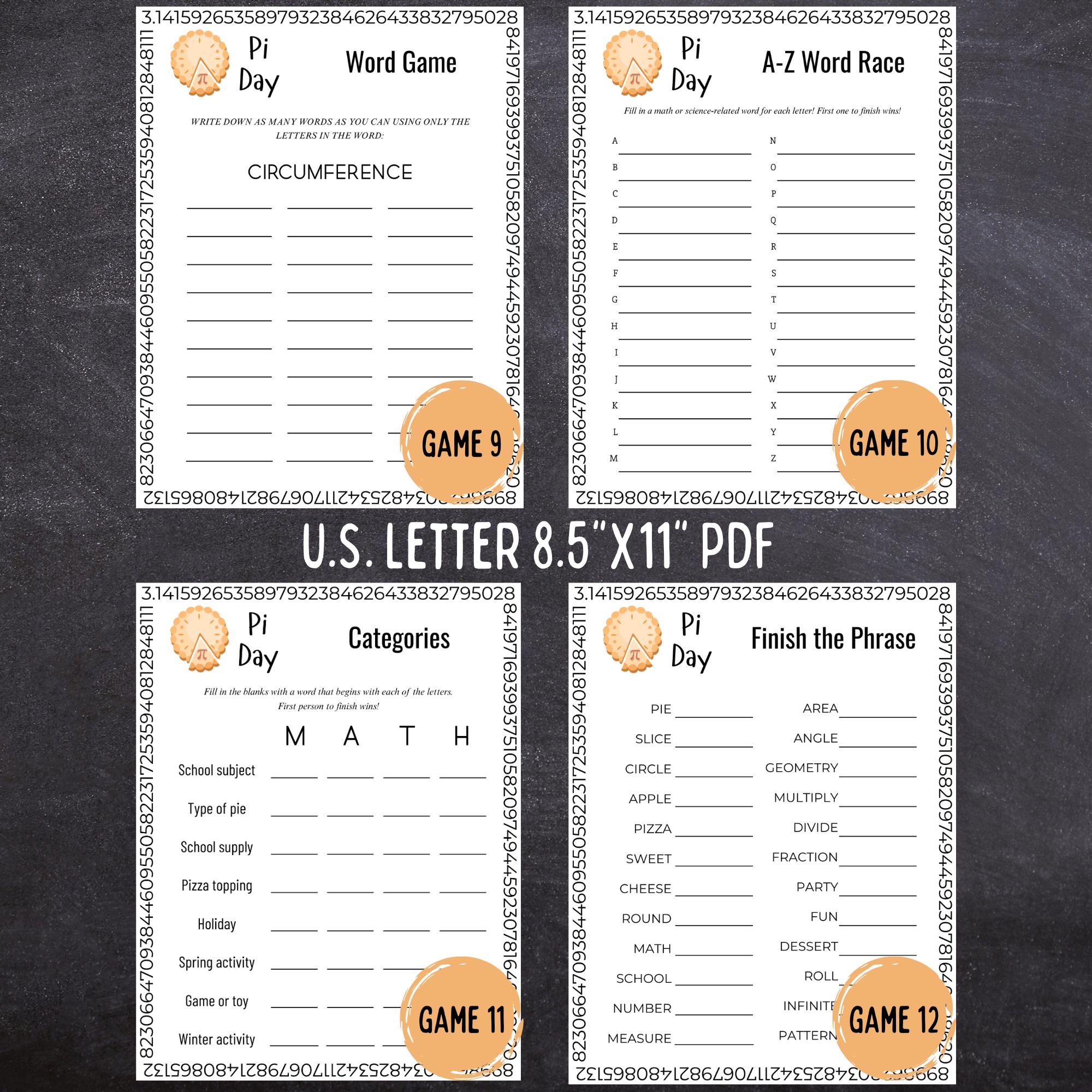 Pi Day Game Bundle - 20 Printable Games for Classroom Parties Easy No ...