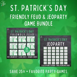 St. Patrick's Day Freundschafts-Spiele-Bundle | Druckbare St Patrick's Day Party Spiele | Trivia für Kinder, Jugendliche, Erwachsene, Familie