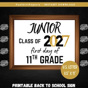 First Day of Junior Year Printable Sign: Class of 2027 Photo Prop (PDF Download)