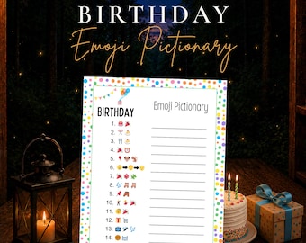 Birthday Emoji Pictionary Game Printable, Birthday Party Game, Emoji Game for Kids Adults, Birthday Activity, Instant Download
