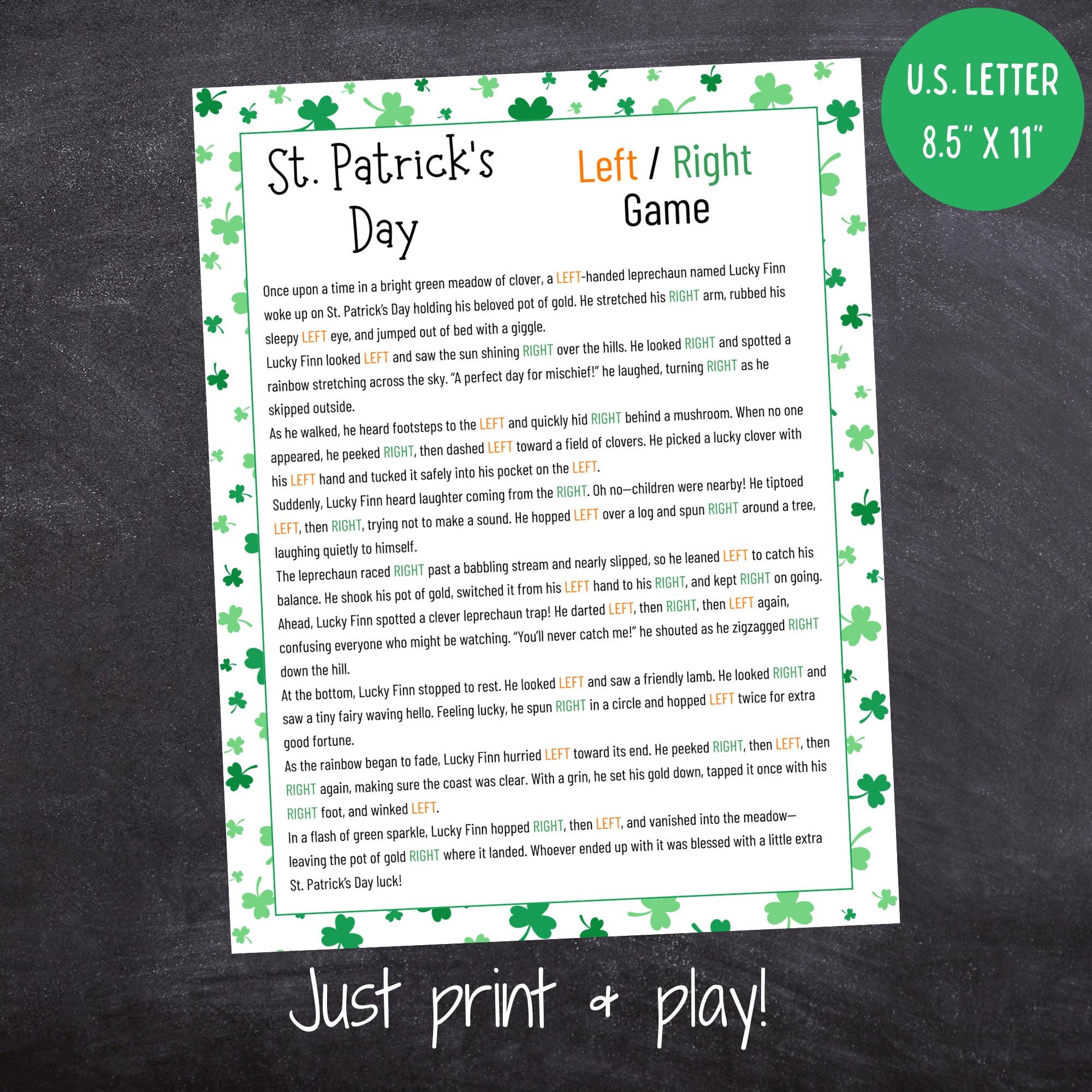 St Patricks Day Left Right Game | Printable St. Patrick's Day Party ...