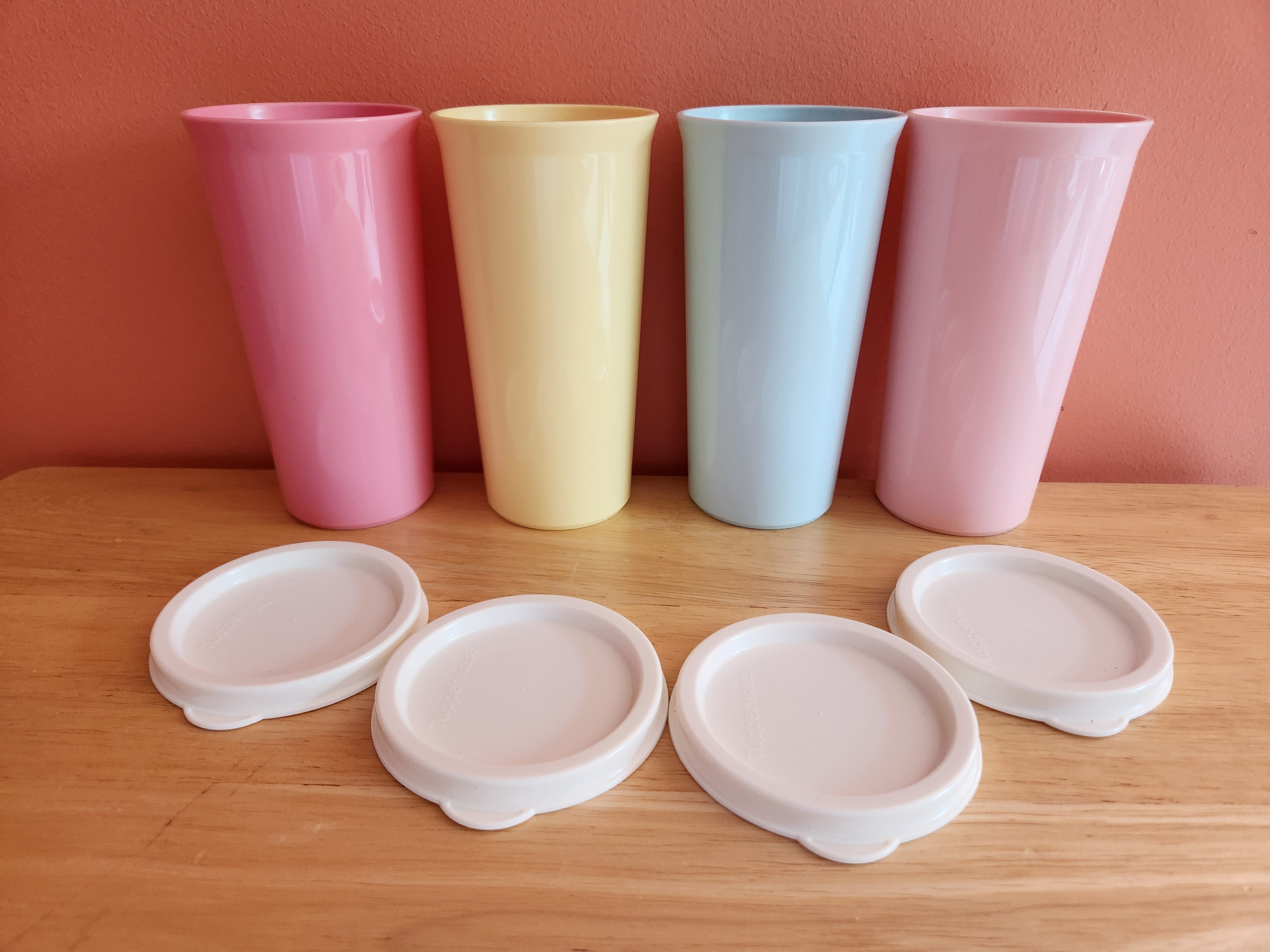 Vintage Tupperware Tumbler Cups Fall Harvest Colors Set of 3 W/O Lids #1348