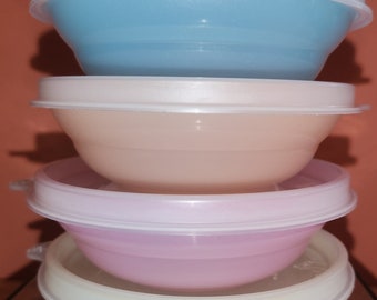 Vintage Tupperware Pastel Mini Berry Bowls #154 Blue Yellow Pink Salmon