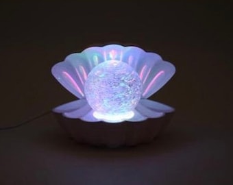 Sensory Mood Night Light with colour changing Glitter Ball- White Shell