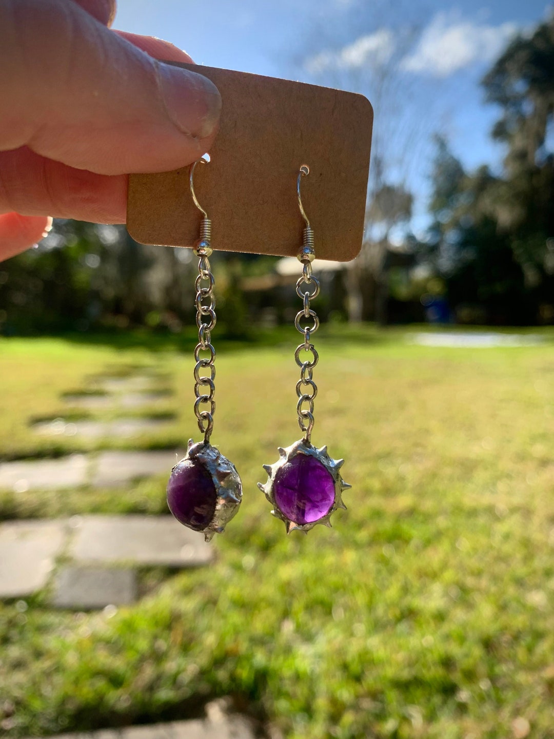 Spikey Crystal Hanging Medevil Mace Earrings Etsy