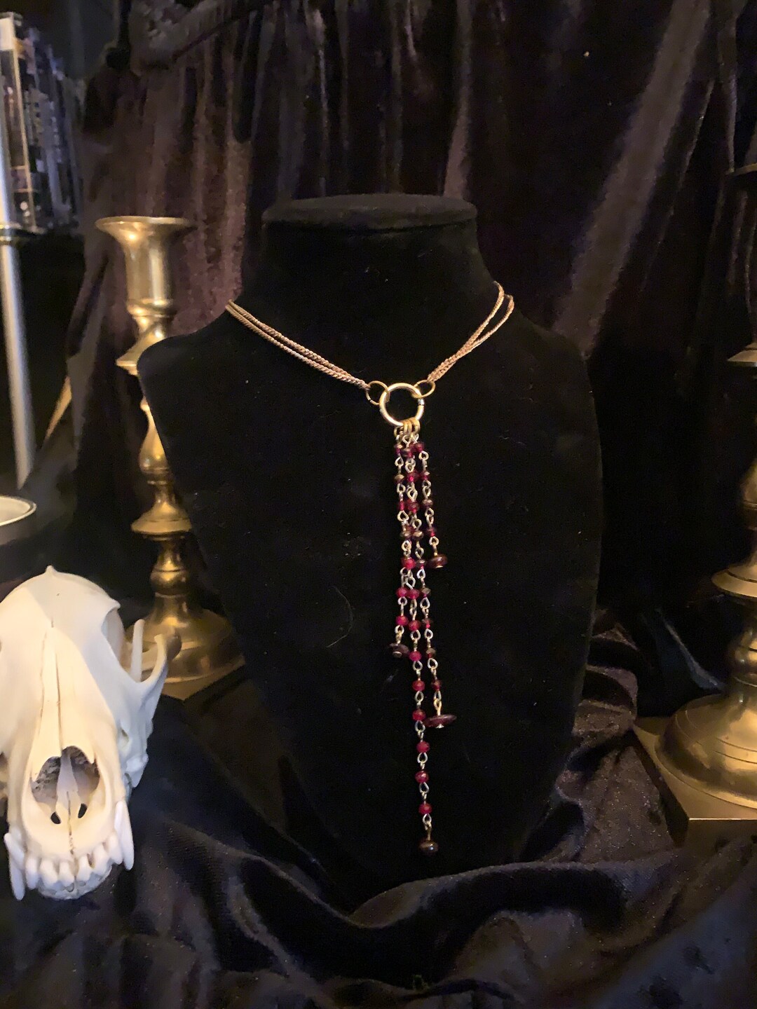 Red Garnet Dripping Chain Necklace repurposed, One of a Kind, Real ...