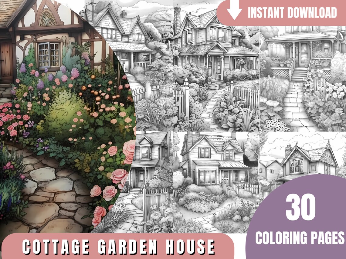 30 Cottage Garden Coloring Book Adults and Kids Coloring - Etsy