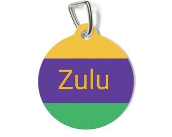 Gepersonaliseerde Mardi Gras-petlabel voor honden en katten