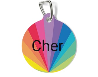 Gepersonaliseerde huisdiertag met regenboogprint voor honden en katten