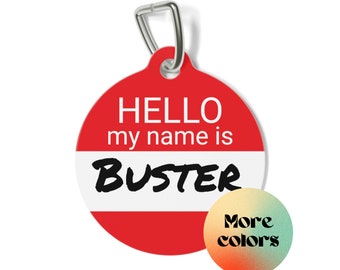 Hello My Name Is Double-Sided Pet ID Tag for Dogs and Cats