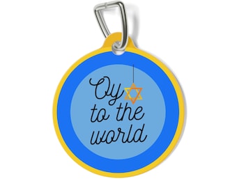 Hanukkah Oy To The World gepersonaliseerde huisdiertag voor honden en katten
