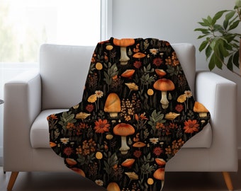 Mushroom Blanket: Cottagecore Floral Velveteen or Sherpa Fleece