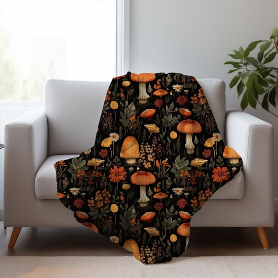 Mushroom Blanket: Cottagecore Floral Velveteen or Sherpa Fleece