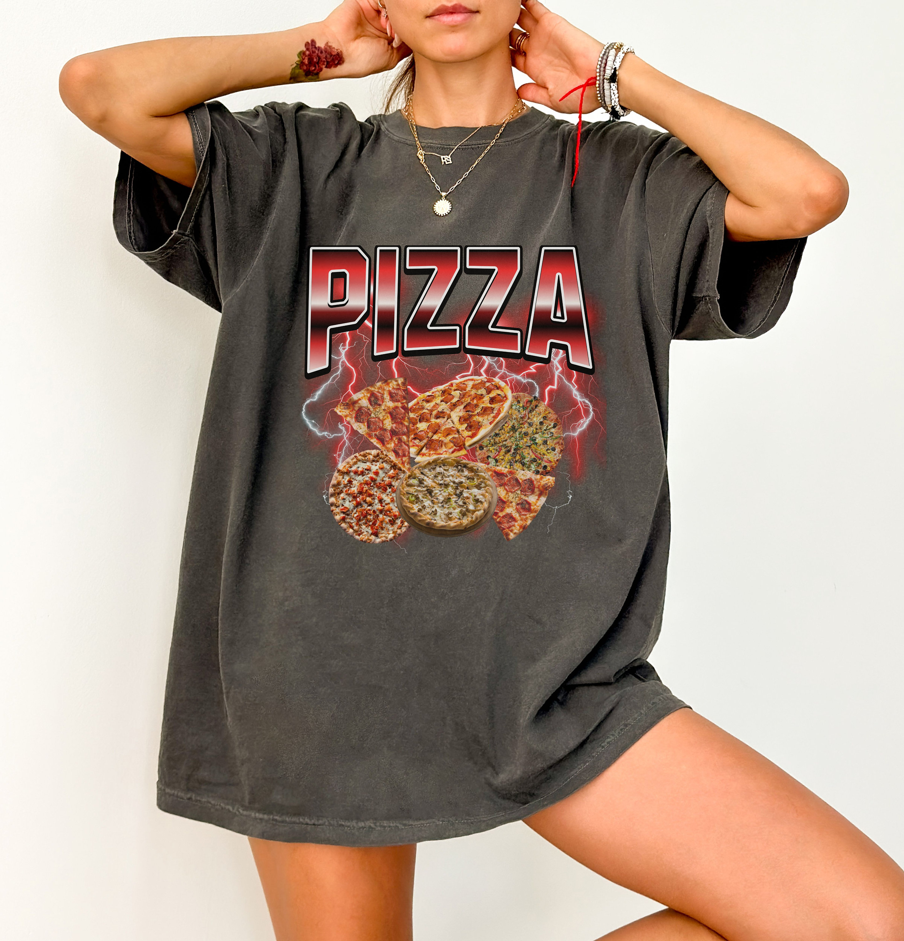 Comfort Colors Pizza T-Shirt: Retro 90s Bootleg Rap Tee