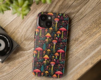 Retro Mushroom iPhone Case: Magsafe Compatible, Impact Resistant