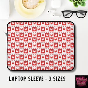 Checkered Hearts Laptop Sleeve - Cute Heart Pattern Tech Gear Protector, Valentine&#39;s Day Gift, Computer Case, Protective Cover, Tablet