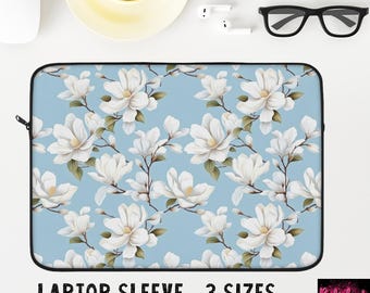 Floral Laptop Sleeve: Baby Blue Magnolia Computer Case