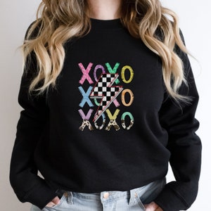 Country Cowhide XOXO Lightning Bolt Sweatshirt - Valentine&#39;s Day Hoodie