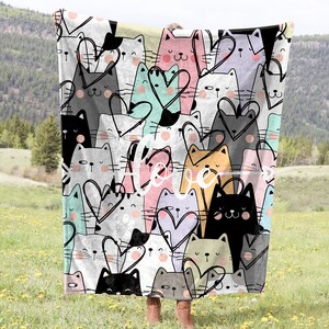 Cat Love Velveteen Plush Blanket: Lightweight Throw, Valentine&#39;s Gift