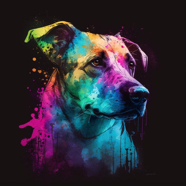 Neon Dog Digital Download- Water Color for small prints and T-Shirts