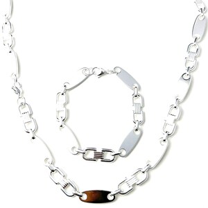 Plate chain set stainless steel 60 cm 4 mm to 10.5 mm Cuban necklace bracelet plate chain Versilbert