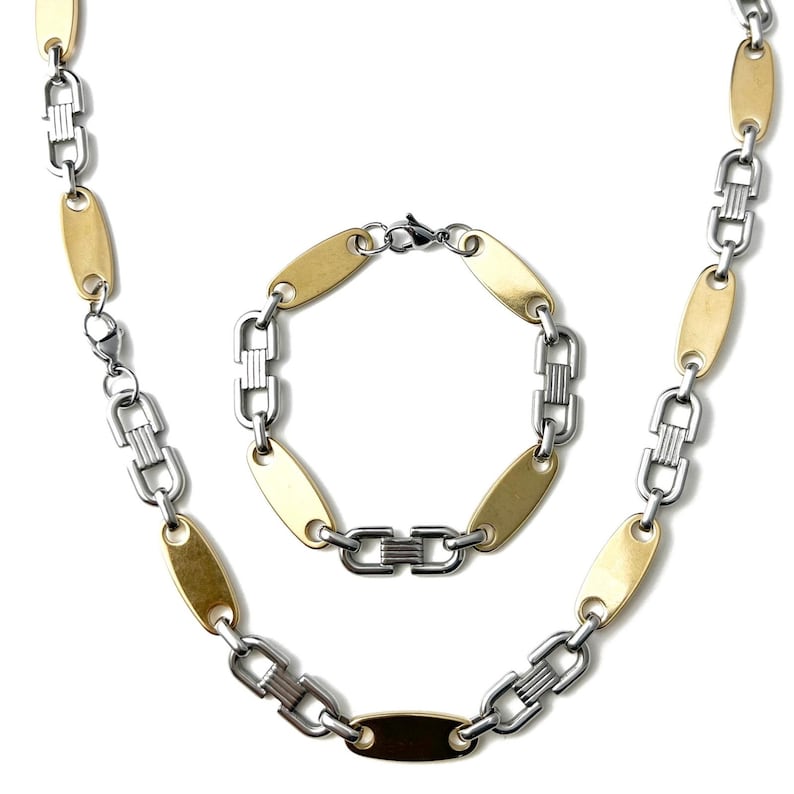 Plate chain set stainless steel 60 cm 4 mm to 10.5 mm Cuban necklace bracelet plate chain silber/Gold