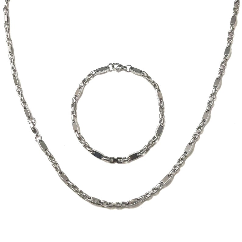 Plate chain set stainless steel 60 cm 4 mm to 10.5 mm Cuban necklace bracelet plate chain image 3