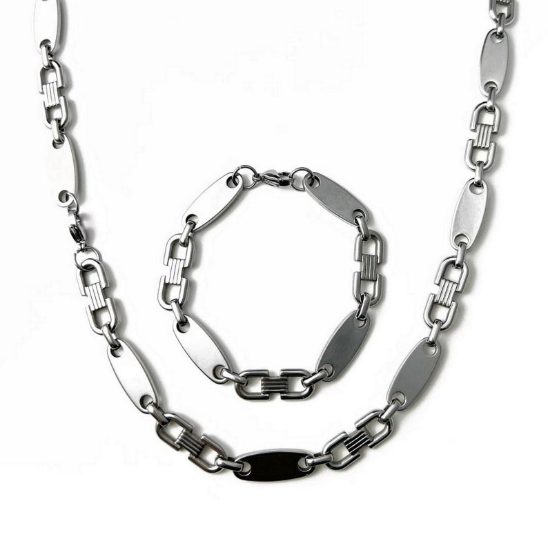Plate chain set stainless steel 60 cm 4 mm to 10.5 mm Cuban necklace bracelet plate chain image 1