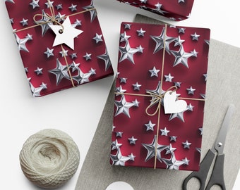 Christmas Star on Red Gift Wrap Papers