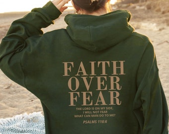 Geloof over angst christelijke hoodie, dames geloof hoodie, esthetische religieuze gift, bijbelvers sweatshirt, trendy Jesus Lover kerkkleding