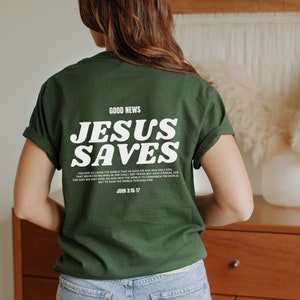 Estética Jesús salva camisa ropa cristiana marrón camisa cristiana para hombres Jesús ropa cristiana ropa de calle ropa bíblica verso camisa imagen 4