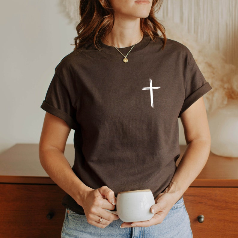 Estética Jesús salva camisa ropa cristiana marrón camisa cristiana para hombres Jesús ropa cristiana ropa de calle ropa bíblica verso camisa imagen 7