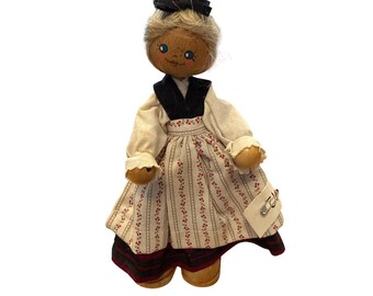 Vroni Bambola di legno popolare vintage piccola multicolore con costume tradizionale