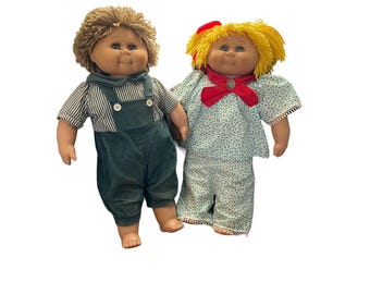 Conjunto de 2 bonecas vintage Dan-Dee para crianças, tamanho único, multicoloridas, anos 80, cabelo de lã, estilo Cabbage Patch.