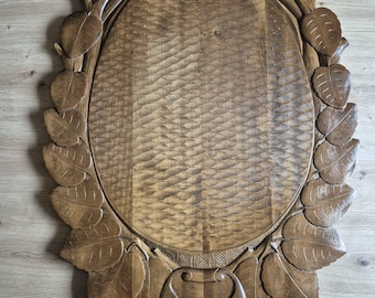 Handgeschnitzte Holzgeweih Plakette – Linden BLÄTTER- Jagdhaus Dekor - Linden Holz, 80x 59 cm| Große Rustikale Europäische Trophäen Schale