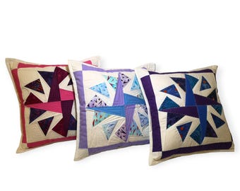 Handmade Patchwork Quilted Pillow Cover, Decorative Throw Pillow, Couch Cushion Cover, Quilted Home Decor, Pillow Case, Gift Idea