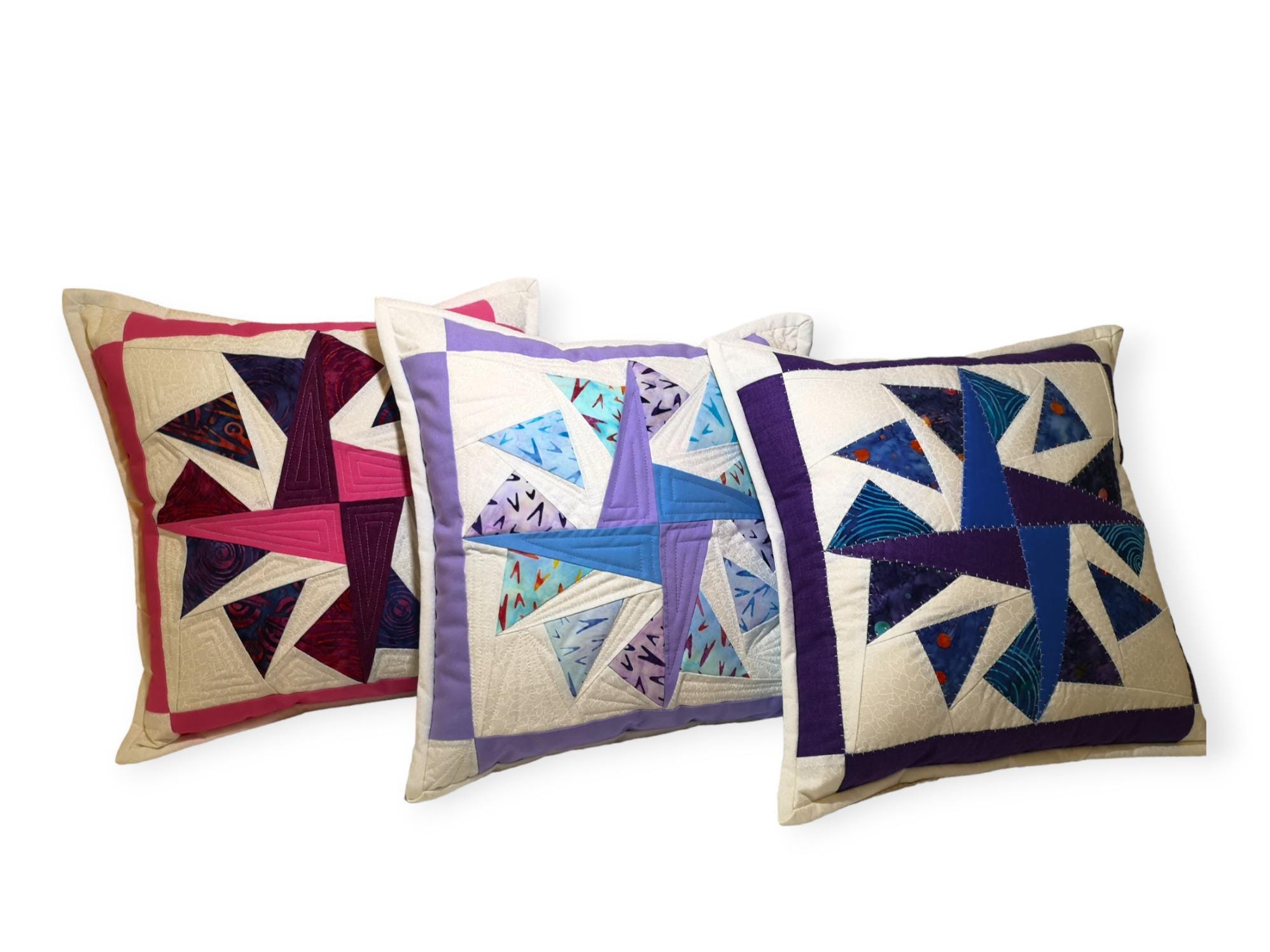 幾何学模様パッチワーク枕カバー 幾何学模様の枕カバー - 16x16 - パッチワーク枕カバー - スロー