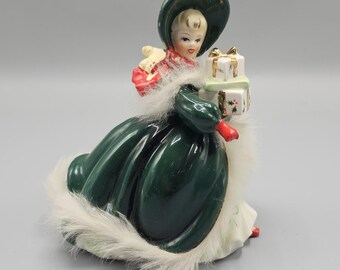 Vintage Napco Christmas Girl W/ Presents 7"  AX4641 Japan