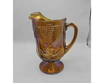 Indiana Glass 1217 - 70 oz Carnival Gold Iridescent Harvest Pedestal Pitcher