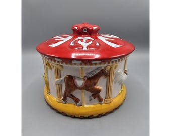 Vintage Corning Factory Ceramic Carousel Animals Cookie Jar Zebra Giraffe
