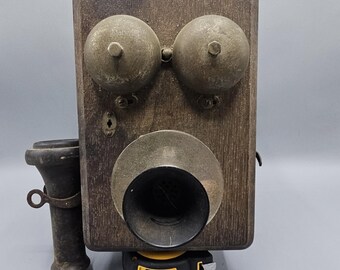 Antique Wooden Box Wall Phone Hand Crank Ringer Receiver