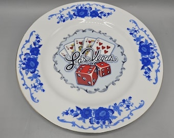 Vintage 90s Las Vegas Souvenir Plate Royal Flush Hearts & Dice 10 1/4"