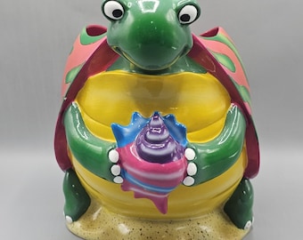 Vintage Van Pelt Turtle Time Ceramic Bathroom WasteBasket Can Tropical Trippy