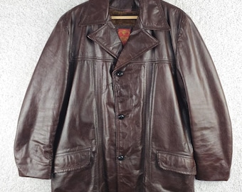 Vintage Leather Faux Fur Zip Lined Jacket Mens 46L R. Sherman Made  USA 70s 60s