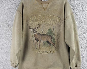Vintage 90s Galt Sand American Sportsmen Wildlife Deer Buck Sweatshirt Sz Large