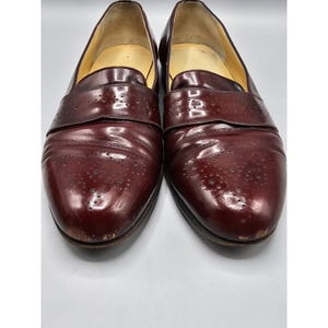 Vintage Salvatore Ferragamo Brogue Slip On Burgundowe Mokasyny Męskie 11.5 D Włochy zdjęcie 4