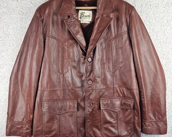 Vintage Berman's Leather Faux Fur Plaid Lined Leather Jacket Sz 46 Western Yoke